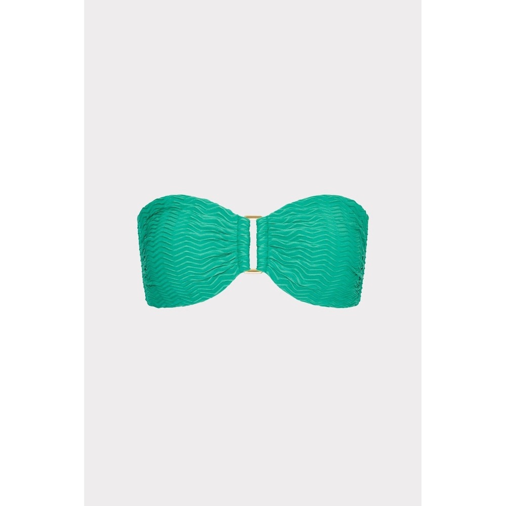 Milly Margot Textured Chevron Bandeau Top Swimsuit Size S Green
